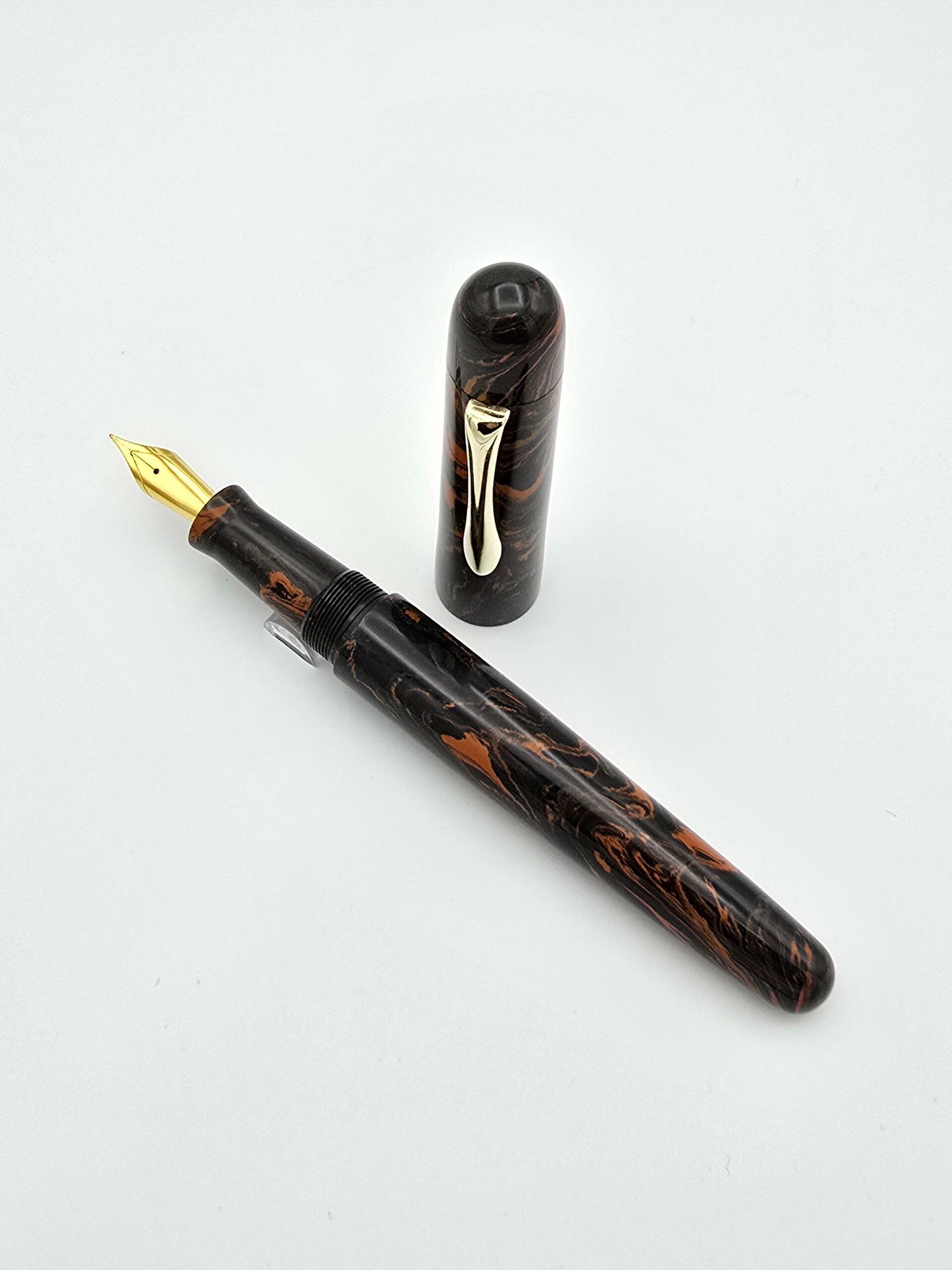 Ranga Bheem Orange & Black Ebonite - Fine Steel Nib