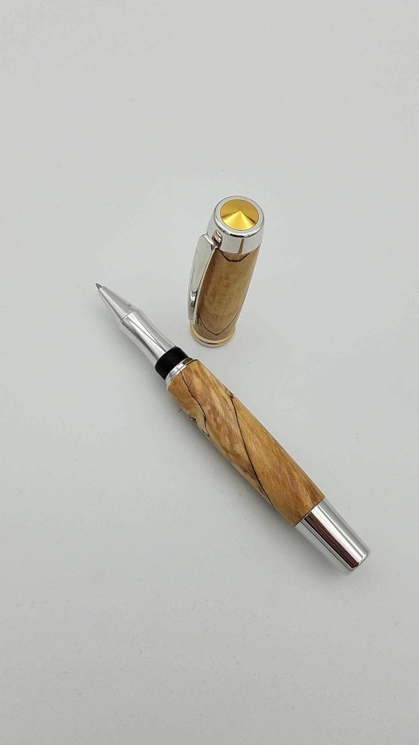 Handmade Wooden Rollerball with Silver Trim