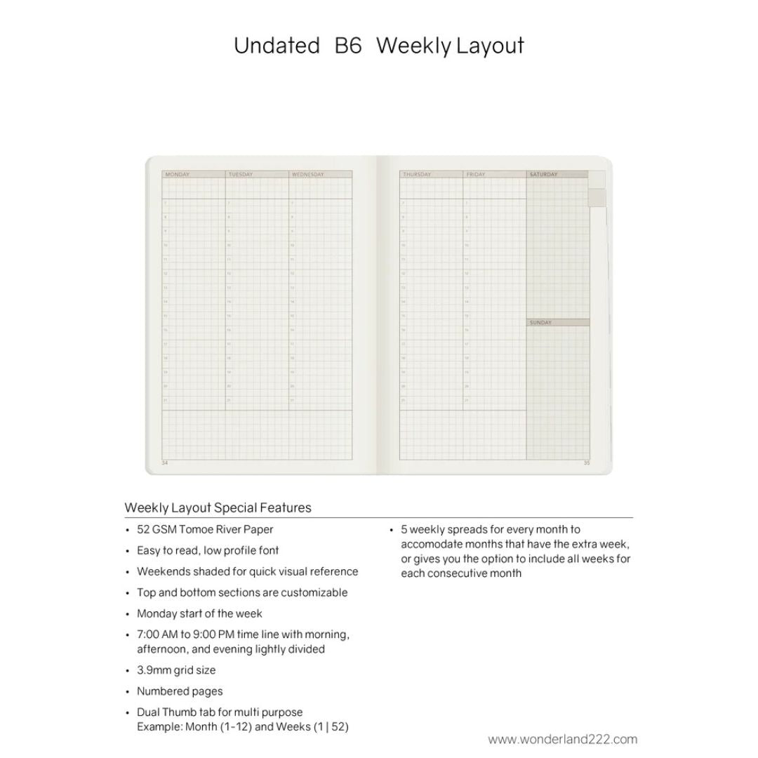 Wonderland222 - B6 Undated Weekly Planner V.1 - New Dawn (Tomoe River Paper)