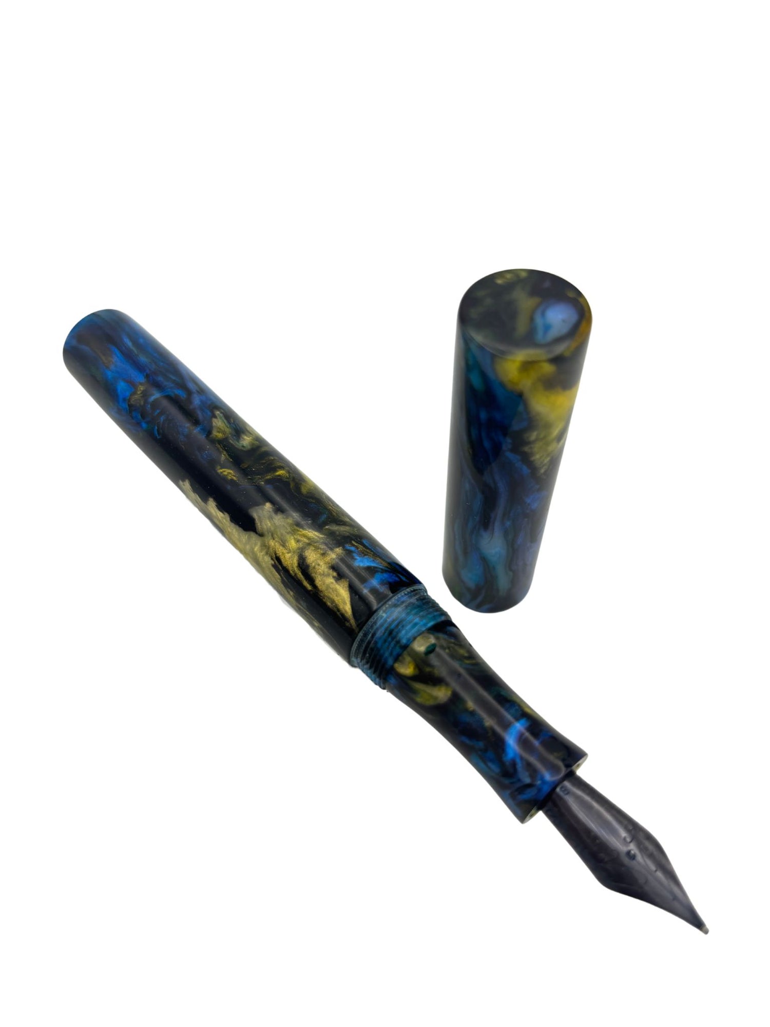 Custom Pen Blue and Yellow - Broad Imperial Nib - Pre-Owned