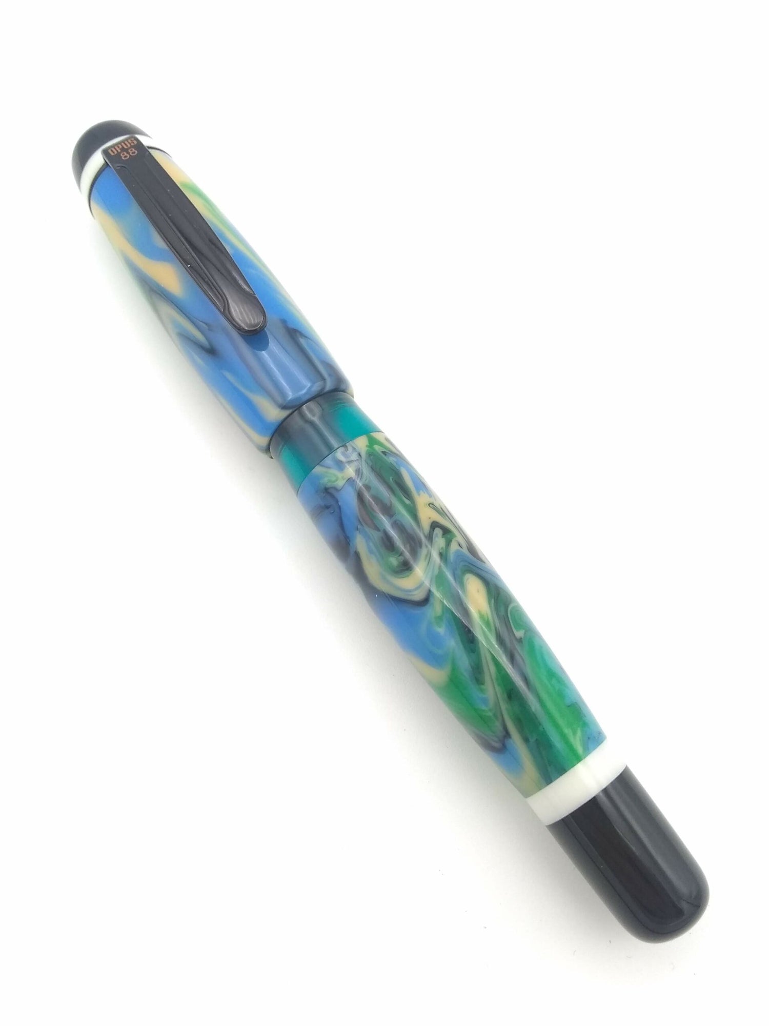 Opus 88 Bela Blue, Green, & Cream Swirl - Fine Steel Nib