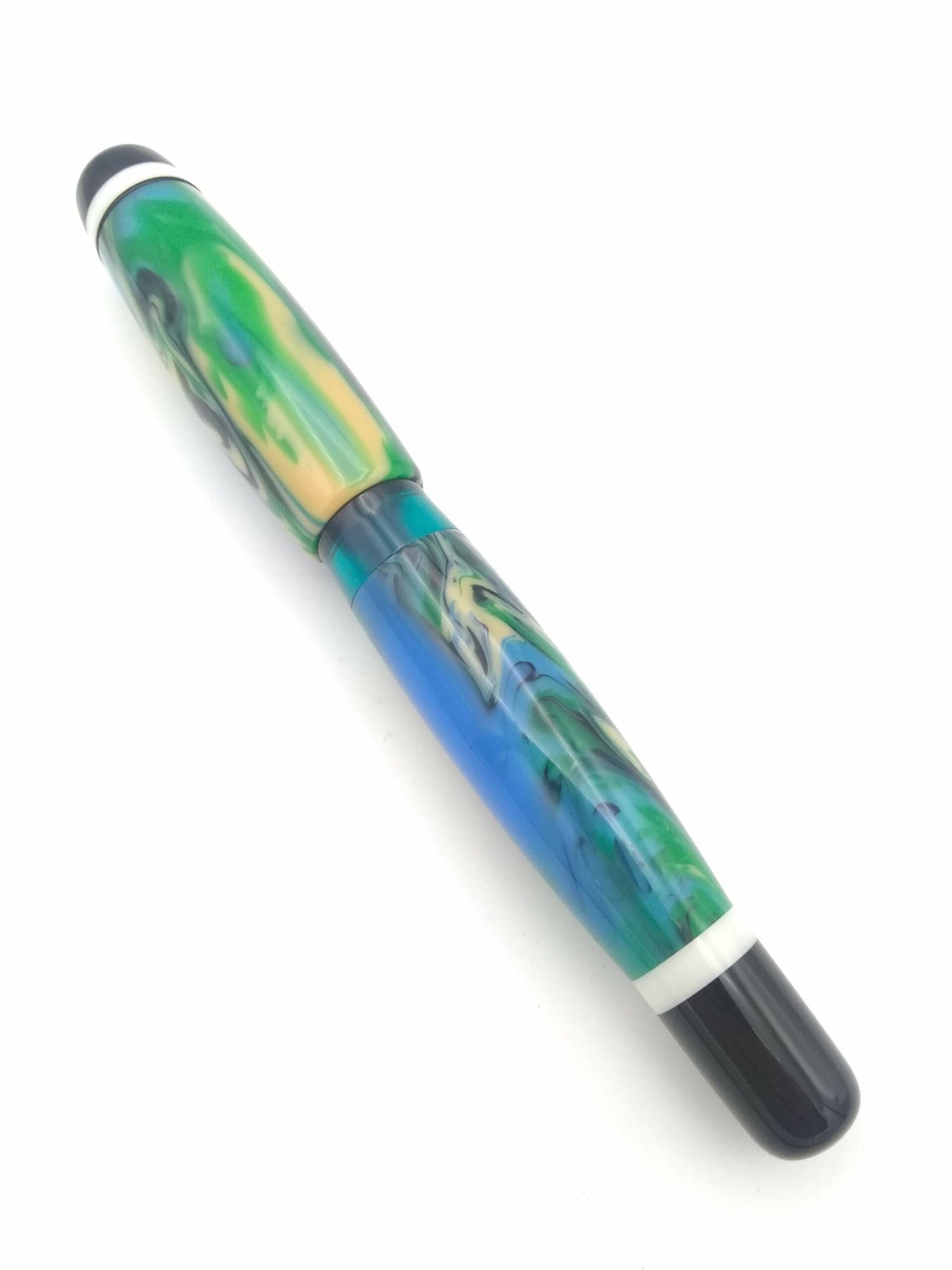 Opus 88 Bela Blue, Green, & Cream Swirl - Fine Steel Nib