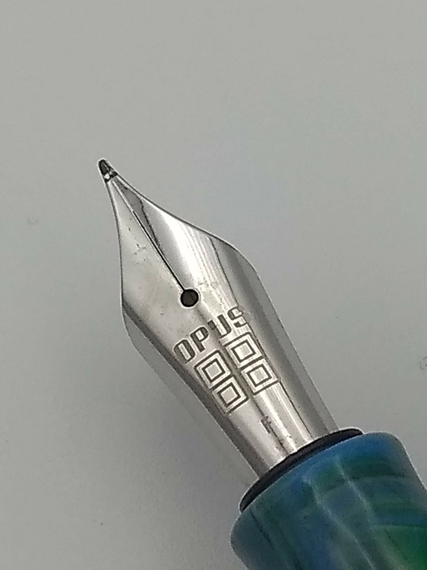 Opus 88 Bela Blue, Green, & Cream Swirl - Fine Steel Nib