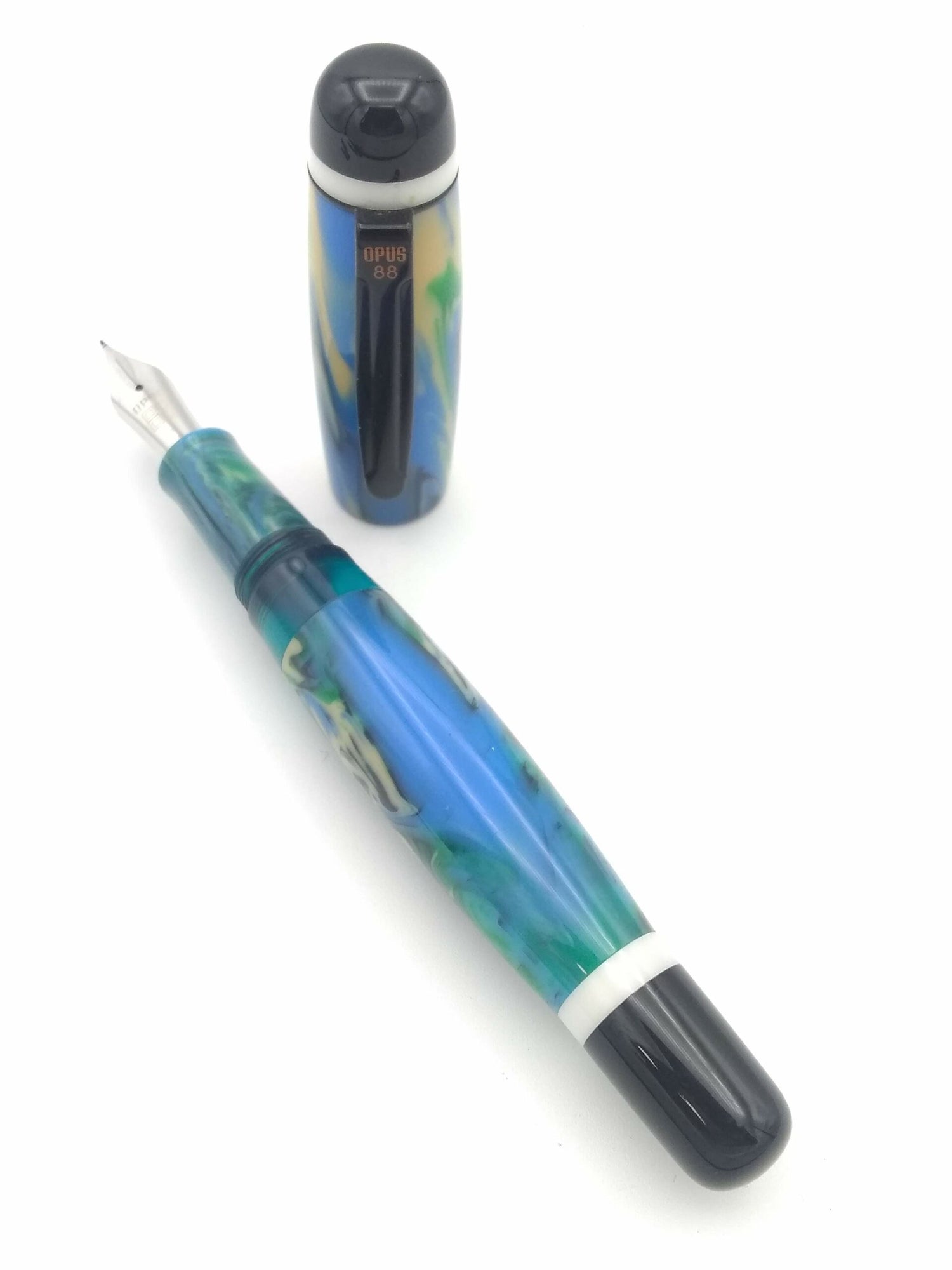 Opus 88 Bela Blue, Green, & Cream Swirl - Fine Steel Nib