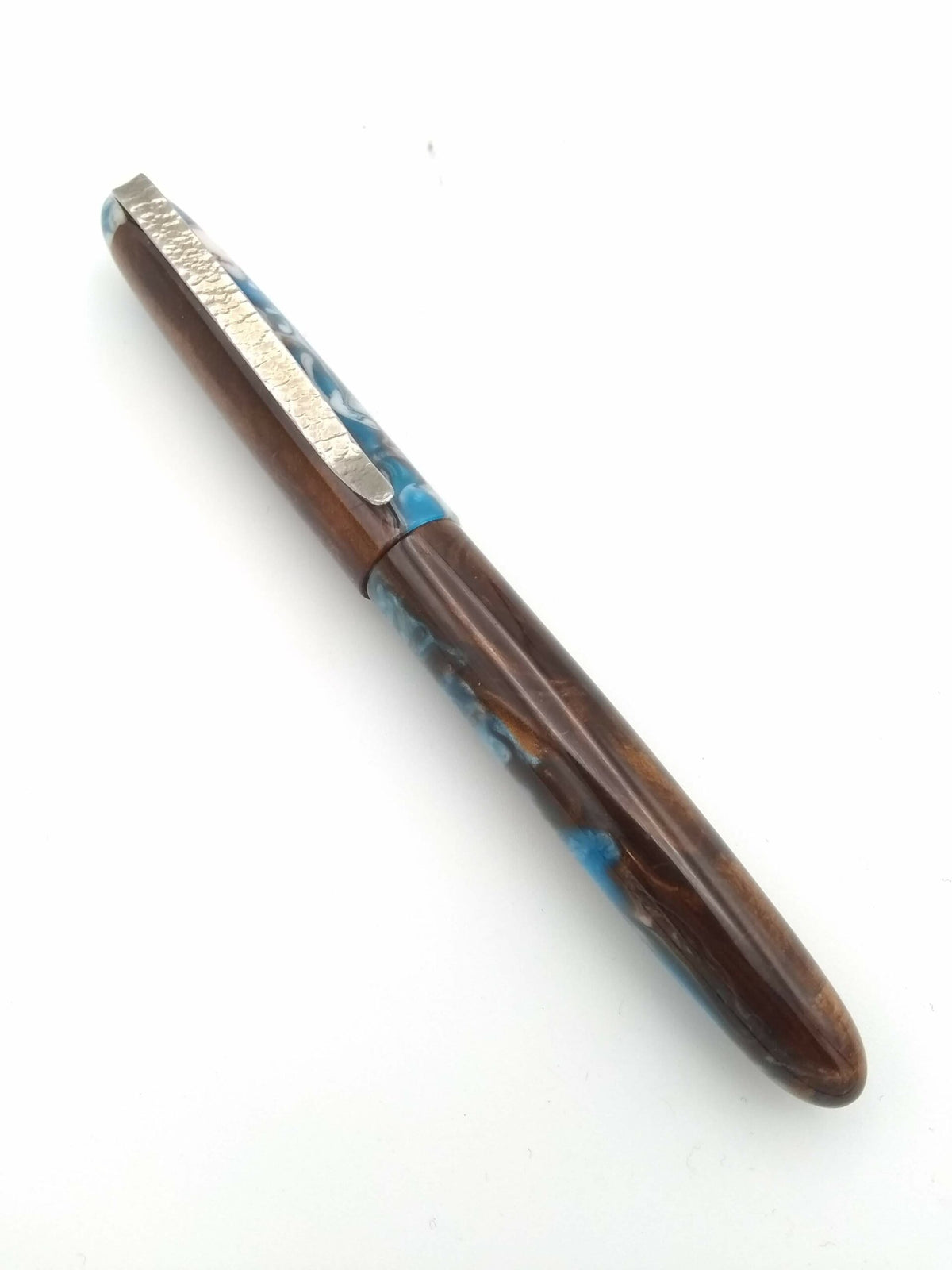 Country Made Pens Custom Brown & Blue Swirl - Fine Steel Nib - Pen Realm