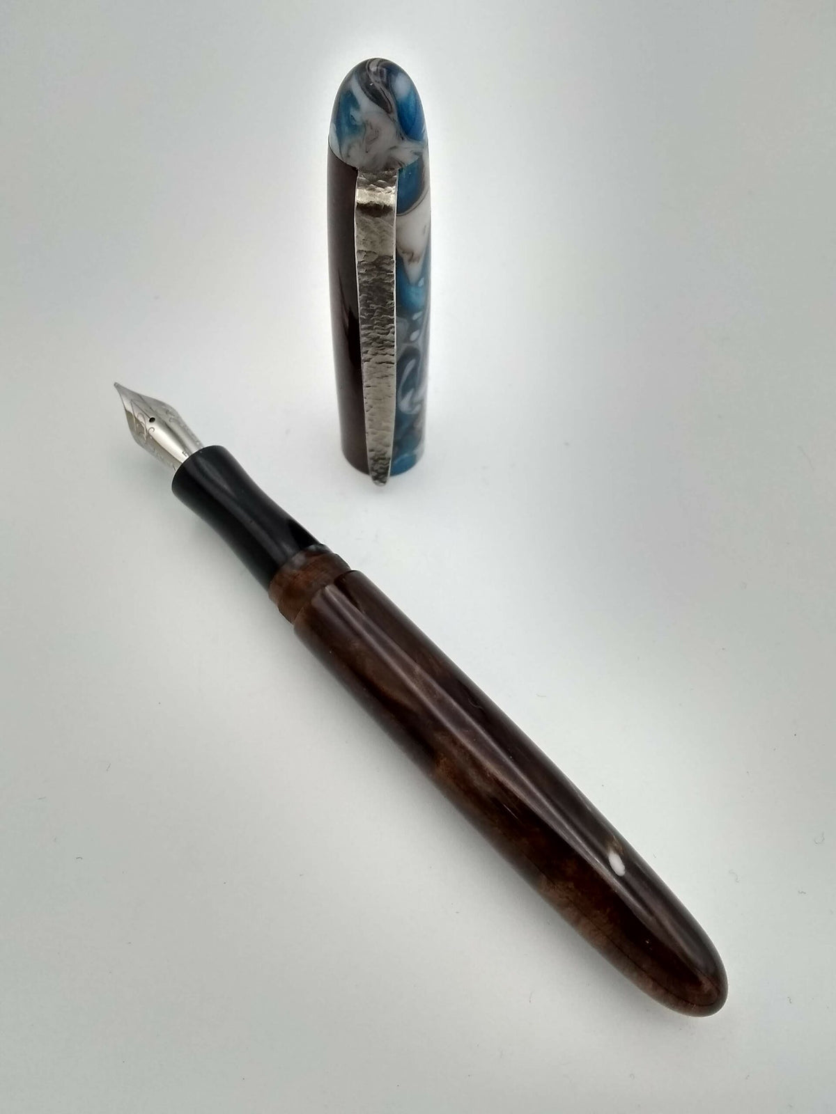 Pyro Pen Country Design Simple Country Made Pens Custom Brown & Blue Swirl - Fine Steel Nib - Pen Realm