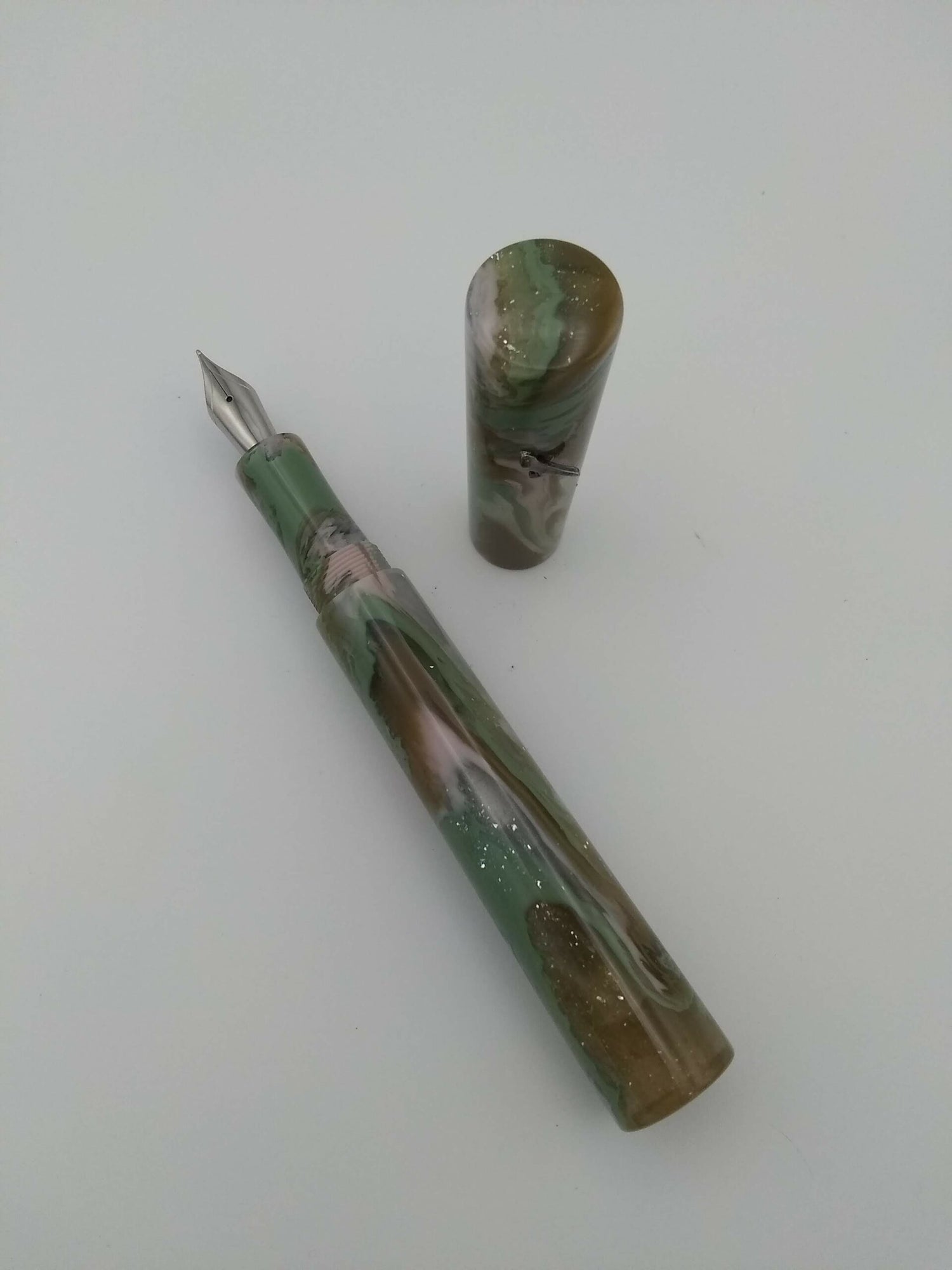 Wood Workers of North Carolina Fountain Pen Green, Brown, & Cream - Medium Steel Nib