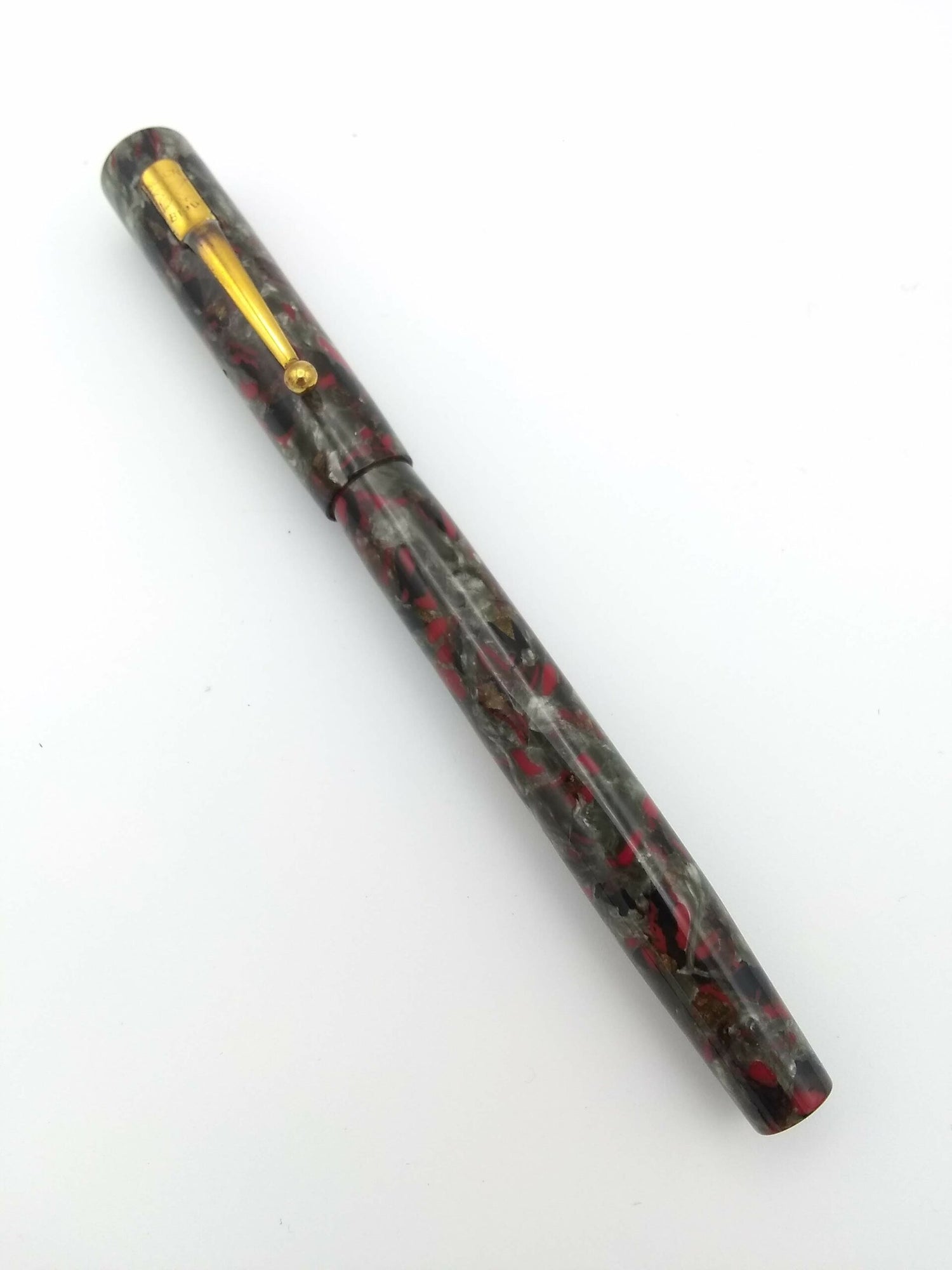 Mabie Todd Swan Black Bird Mottled Grey & Red - 14k Semi Flex Fine Nib