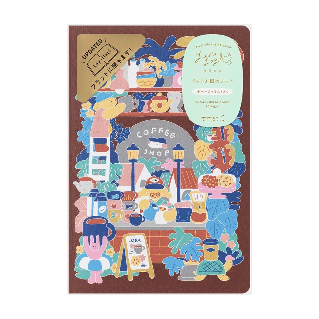 Midori Yuru Log Notebook - B6 - 5 mm Dot - Coffee Shop