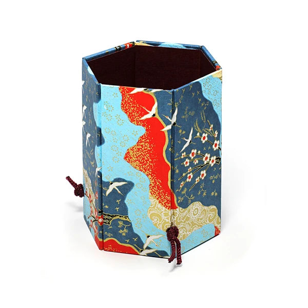 Taniguchi Shoyudo Co. Yuzen Washi Paper Foldable Hexagonal Box Cranes and Plum Blossoms