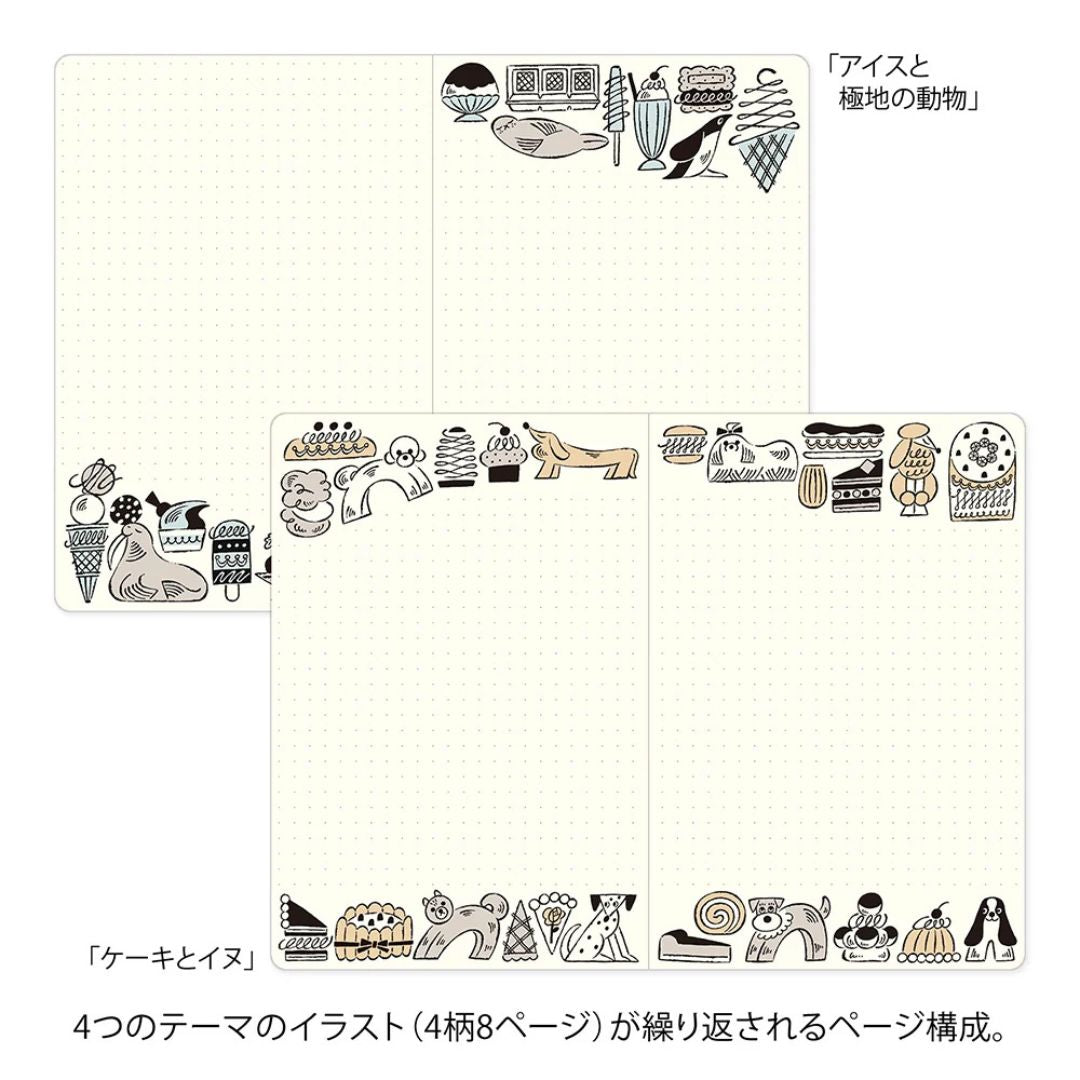 Midori Yuru Log Notebook - B6 - 5 mm Dot - Sweets & Animals