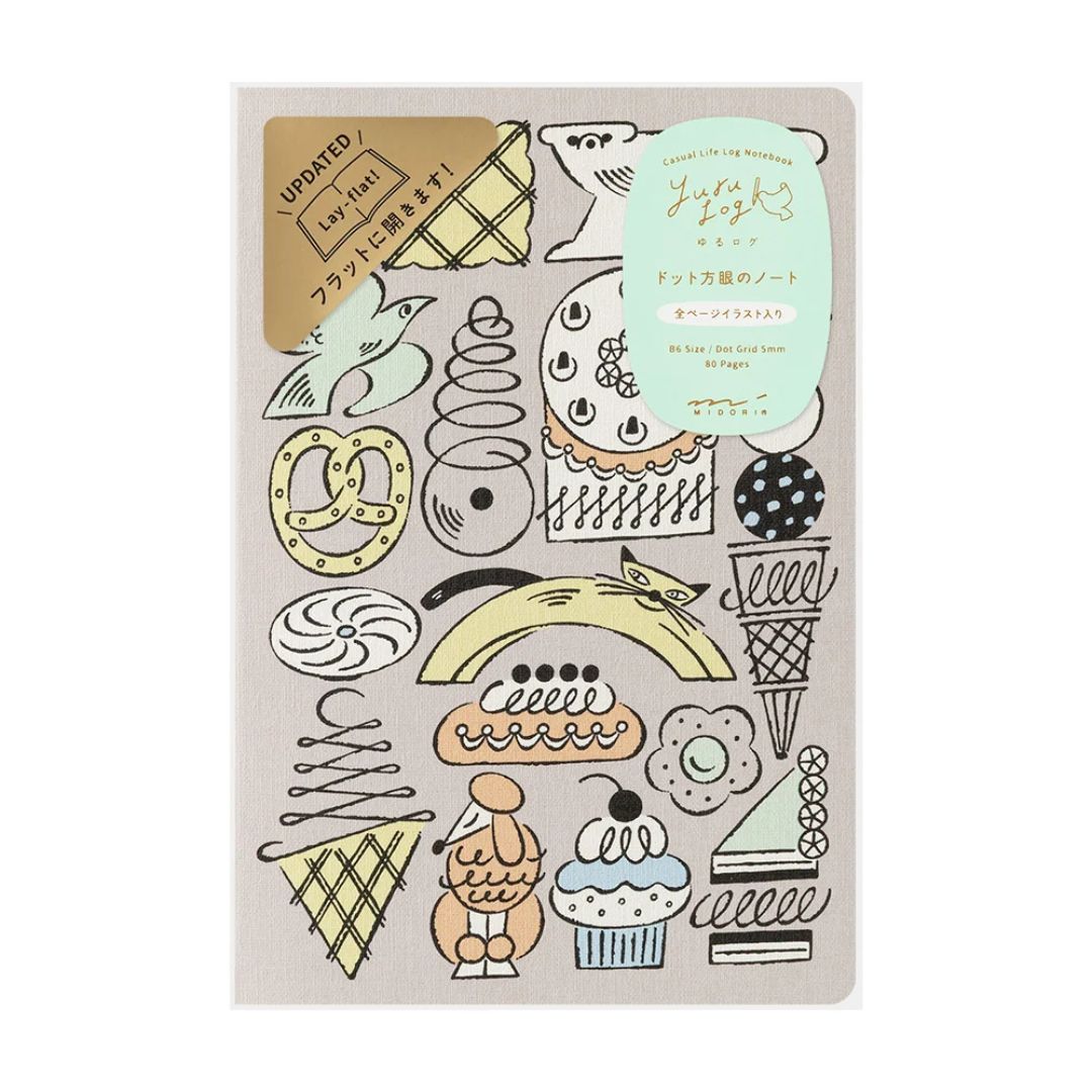 Midori Yuru Log Notebook - B6 - 5 mm Dot - Sweets & Animals