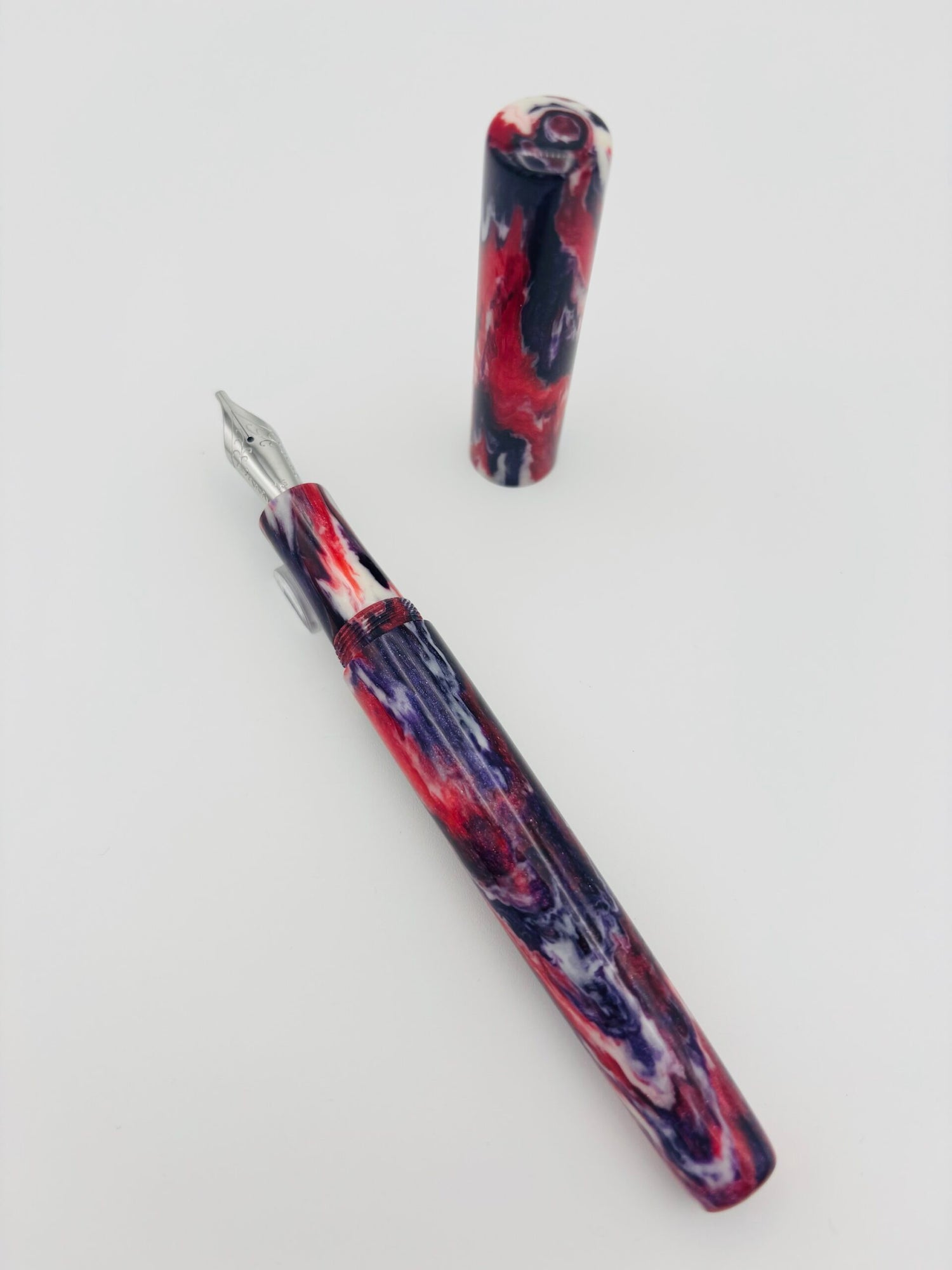 Custom Pen Red White Purple - 1.5 Stub Steel Nib