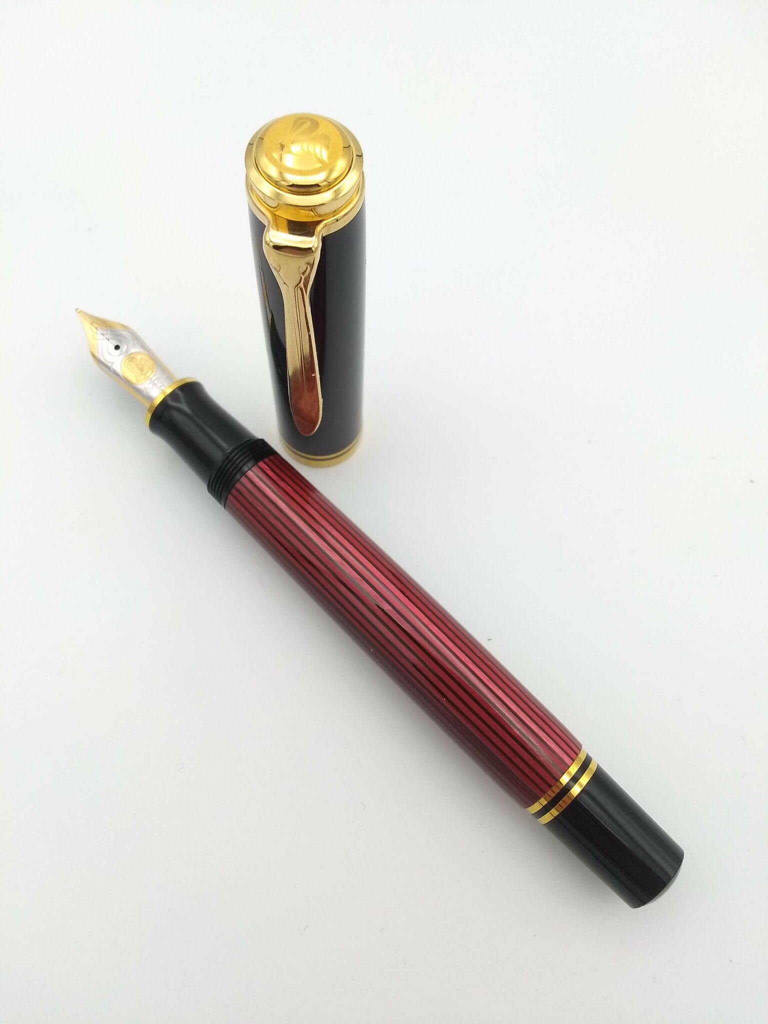 Pelikan M800 Red Stripe Semi Transparent – 18c Fine Nib - Pen Realm